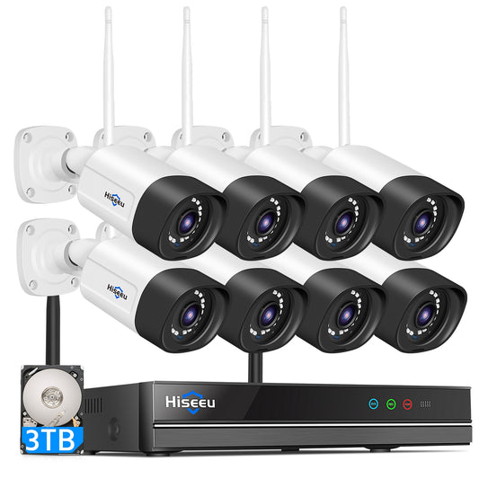 H.265 3MP 8CH Wireless Audio CCTV Security Outdoor IP Camera System NVR Kit 2MP 1080P 1T 3T HDD App View Hiseeu