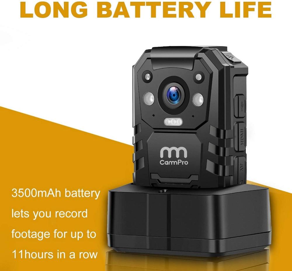 CammPro i826 Police Body Cam 1296P HD 128GB Premium Portable Body Worn Camera Recorder IP66 Waterproof With GPS Night Vision