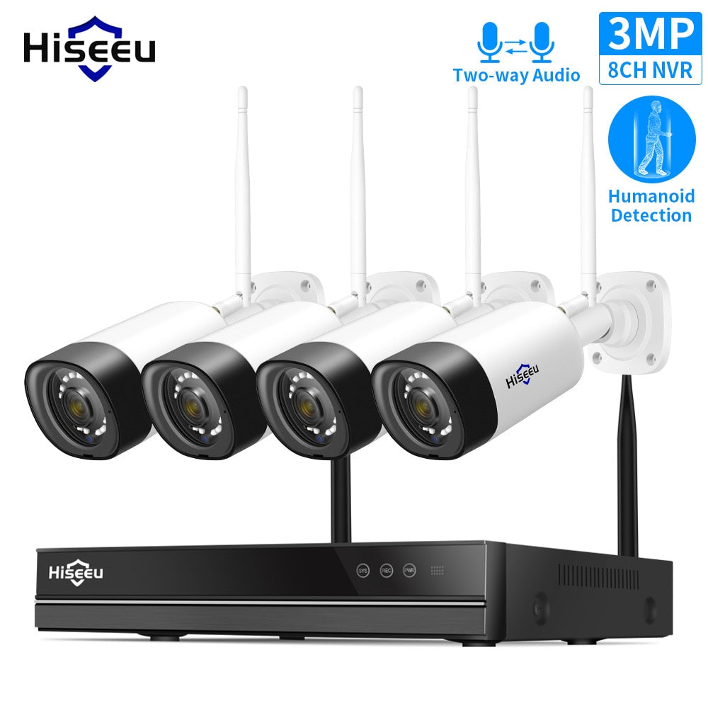 H.265 3MP 8CH Wireless Audio CCTV Security Outdoor IP Camera System NVR Kit 2MP 1080P 1T 3T HDD App View Hiseeu