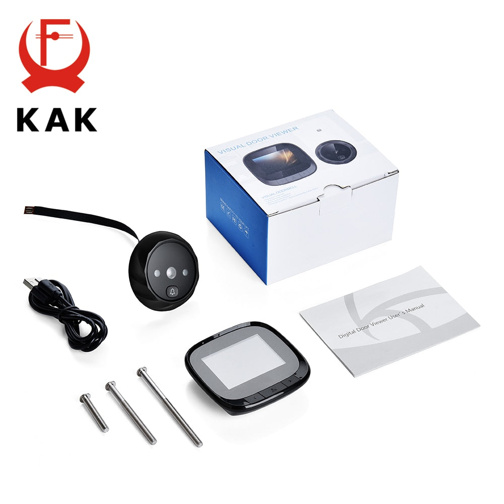 KAK 2.4&quot; LCD Screen Electronic Door Viewer Bell IR Night Door Peephole Camera Photo Recording Digital Door Camera Smart Viewer