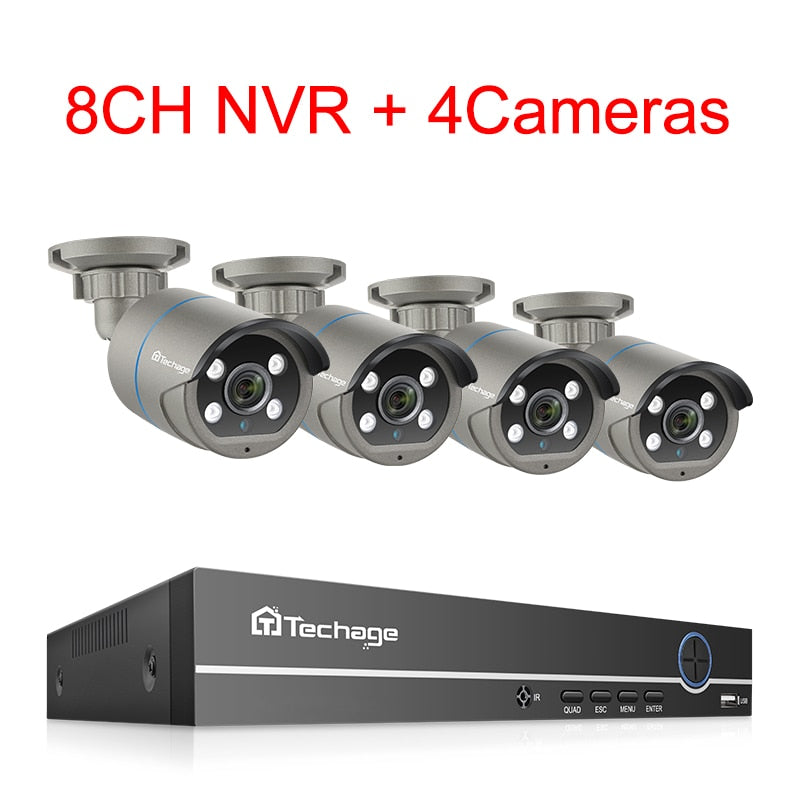 Techage 8CH HD 4MP POE NVR Kit CCTV Security System H.265 Face Detect Outdoor Audio Record IP Camera P2P Video Surveillance Set