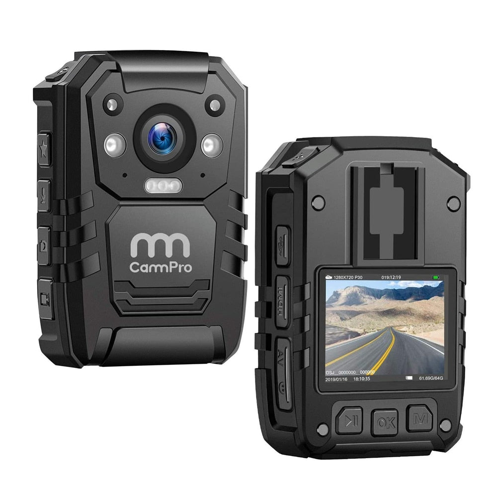 CammPro i826 Police Body Cam 1296P HD 128GB Premium Portable Body Worn Camera Recorder IP66 Waterproof With GPS Night Vision