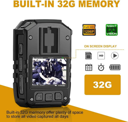 CammPro i826 Police Body Cam 1296P HD 128GB Premium Portable Body Worn Camera Recorder IP66 Waterproof With GPS Night Vision