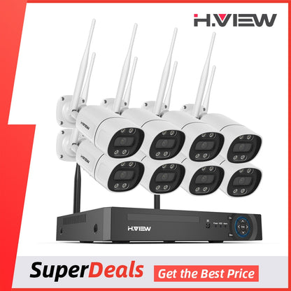 H.view 8CH 5mp Wireless CCTV System Kit NVR wifi Outdoor AI IP Two-Way Audio Camera Security System Video Surveillance Xmeye app