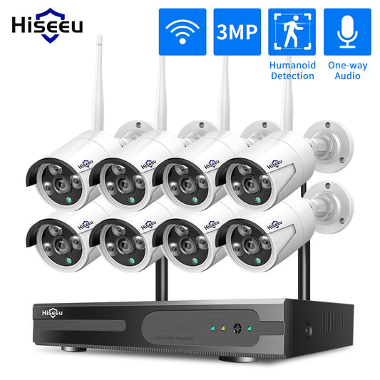Hiseeu 3MP 5MP Wireless CCTV Camera Security System 10CH NVR kit Outdoor WiFi Camera Video Surveillance Set IR Night Vision IP