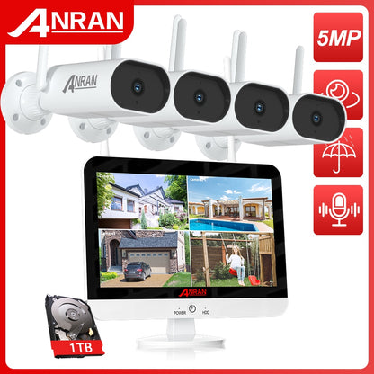 ANRAN 5MP WiFi Surveillance Camera System HD Video Security kit IP66 Waterproof Outdoor Wireless 8CH NVR Kit Infrared Night