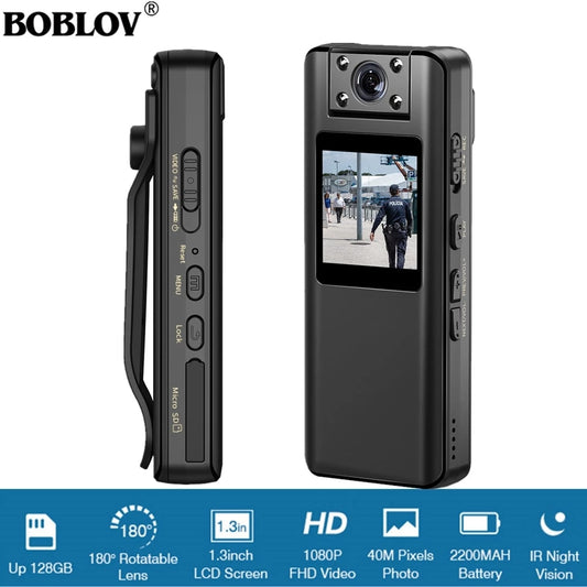 BOBLOV A22 Small Body Camera LCD Screen Cam IR Night Vision Body Camera 1080P Recording Motion Detection Cycling Bike Car Cam