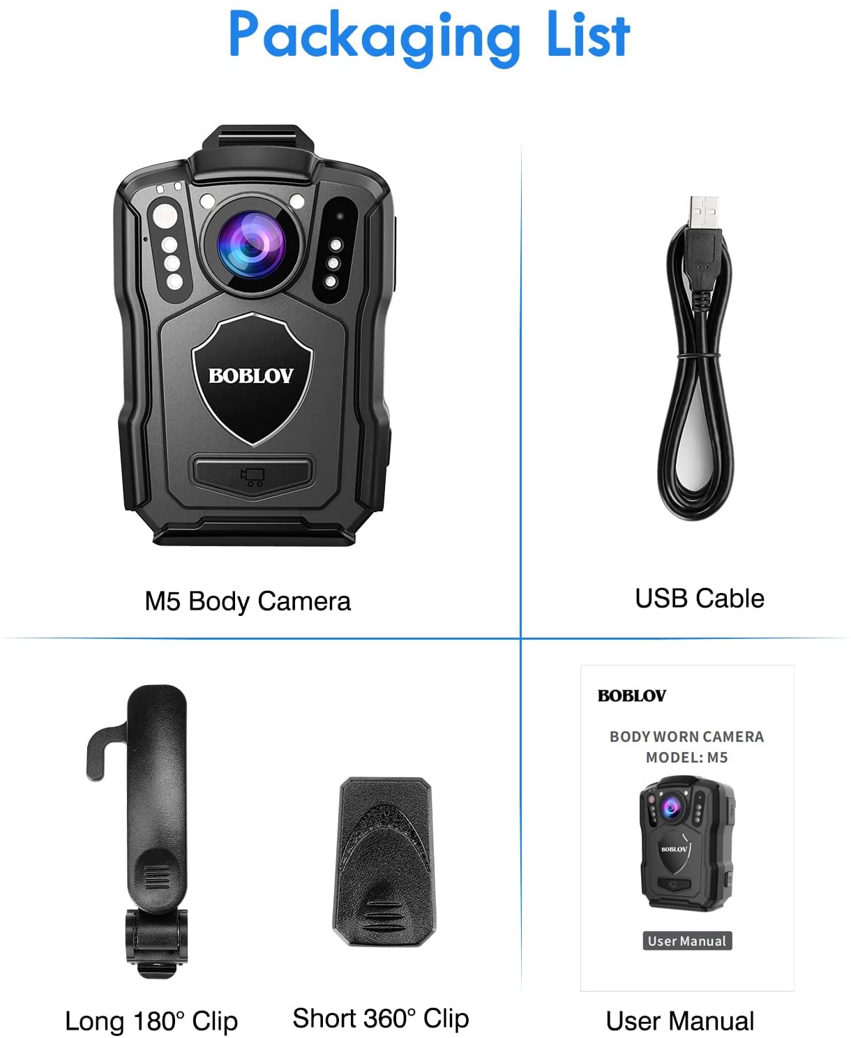 BOBLOV M5 1440P Body Camera 64GB Police Recorder 4200MAH Battery Bodycam Chest Camera IP67 Waterproof Mini Body Cam