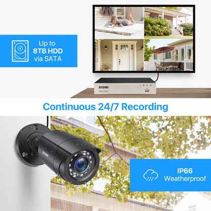 ZOSI 8CH CCTV System H.265+ 5MP Lite HD-TVI DVR kit 8 1080p 2MP Home Security Outdoor Night Vision Camera Video Surveillance Kit