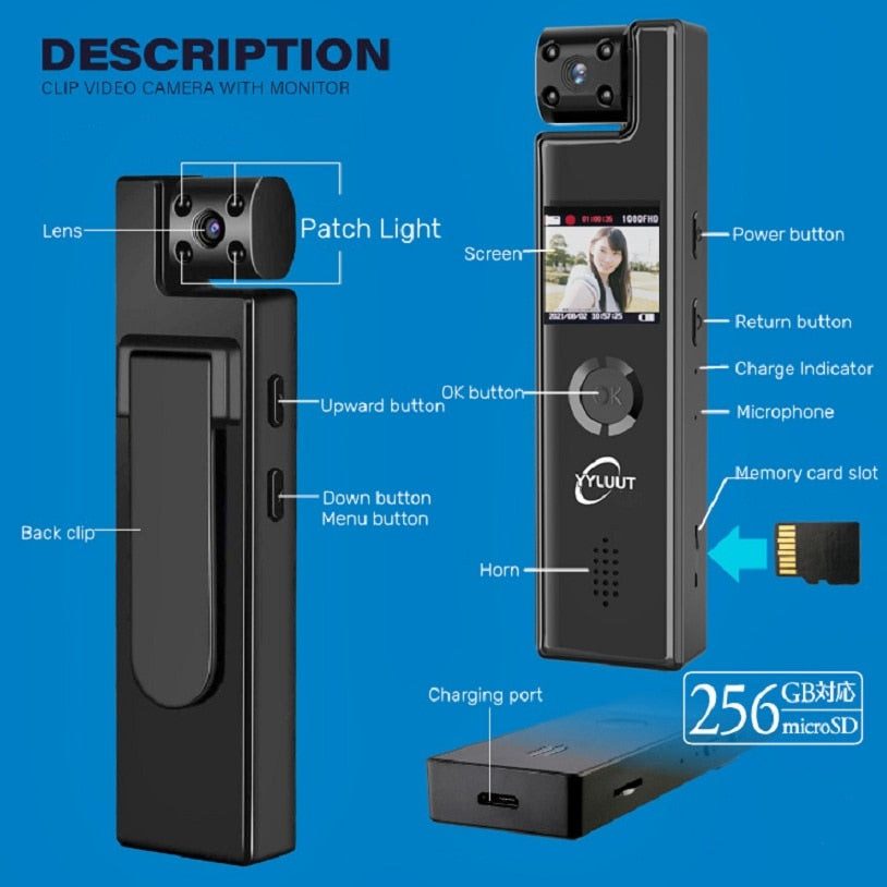 Body Camera Mini Digital Camera HD Screen Night Vision Motion Detection Snapshot Loop Camcorder Sports DV Nanny Cam