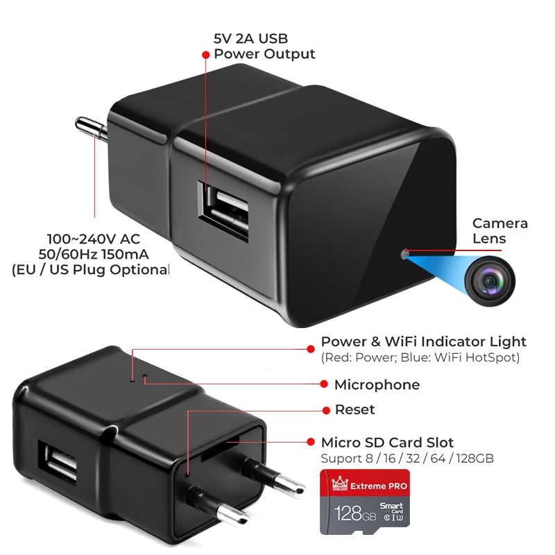 1080P Monitor Mini Camera Wifi USB Charger with Micro Body Portable Surveillance Wireless Sensor Audio Video Recorder Camcorders