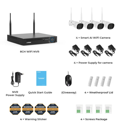 H.view 8CH 5mp Wireless CCTV System Kit NVR wifi Outdoor AI IP Two-Way Audio Camera Security System Video Surveillance Xmeye app