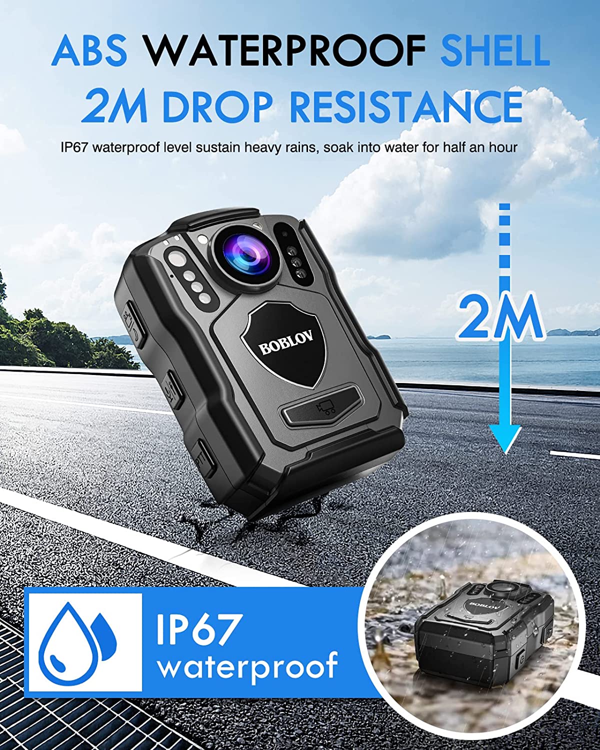 BOBLOV M5 1440P Body Camera 64GB Police Recorder 4200MAH Battery Bodycam Chest Camera IP67 Waterproof Mini Body Cam