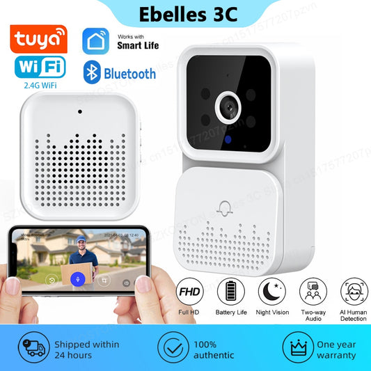 Tuya Smart Video Doorbell IR Night Vision Outdoor Wireless Door Bell Video Intercom WiFi Camera Smart Life Security Protection